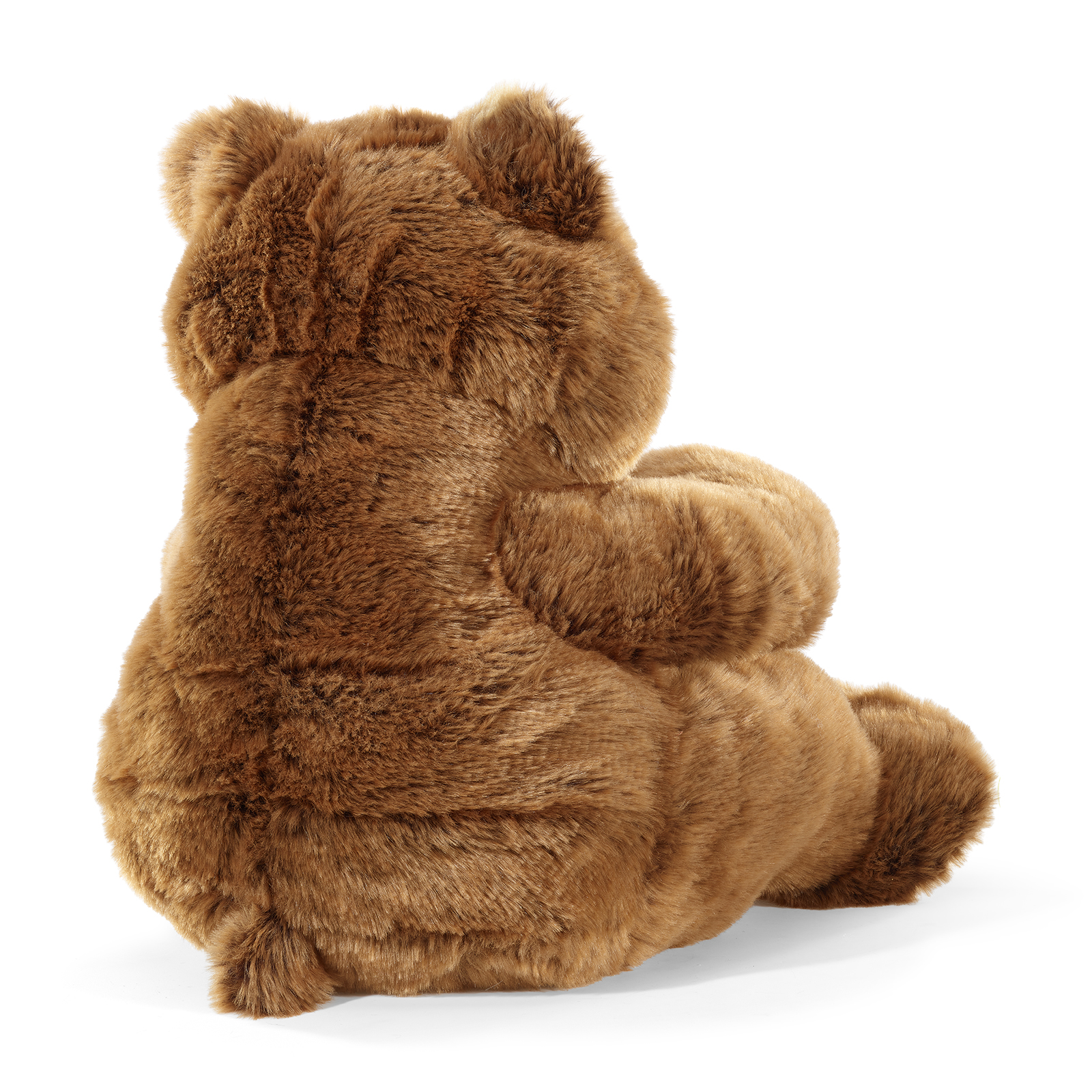 Folkmanis Handpuppe großer Bär von hinten, sitzend mit dichtem braunem Fell und erhobener Pfote.
