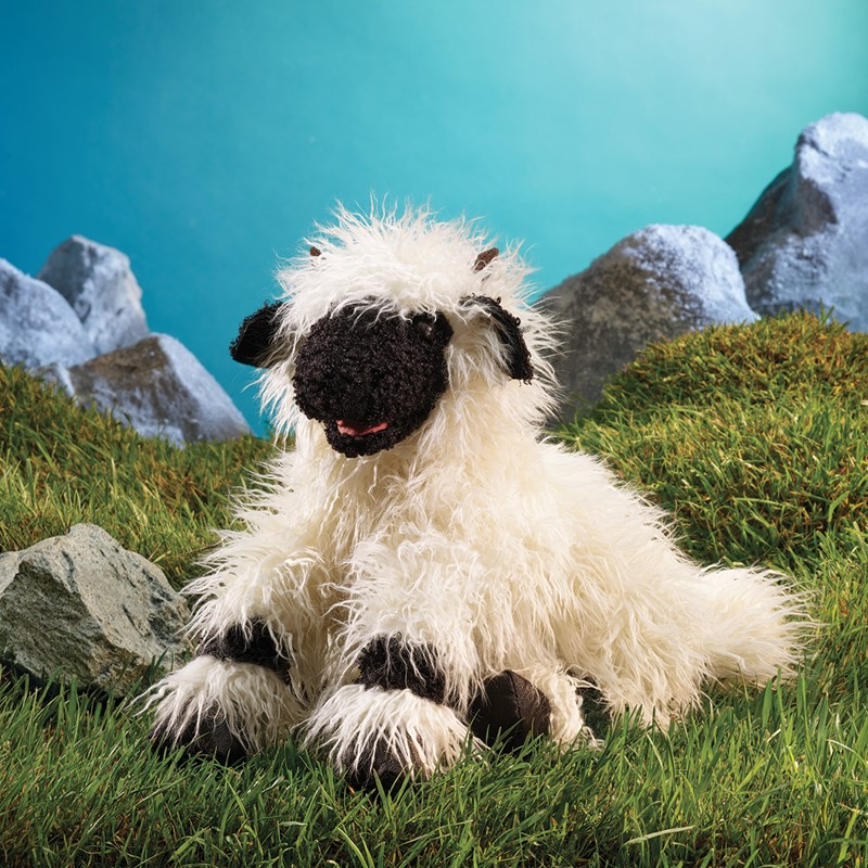 Folkmanis Valais Blacknose Sheep Hand Puppet - fluffy alpine sheep