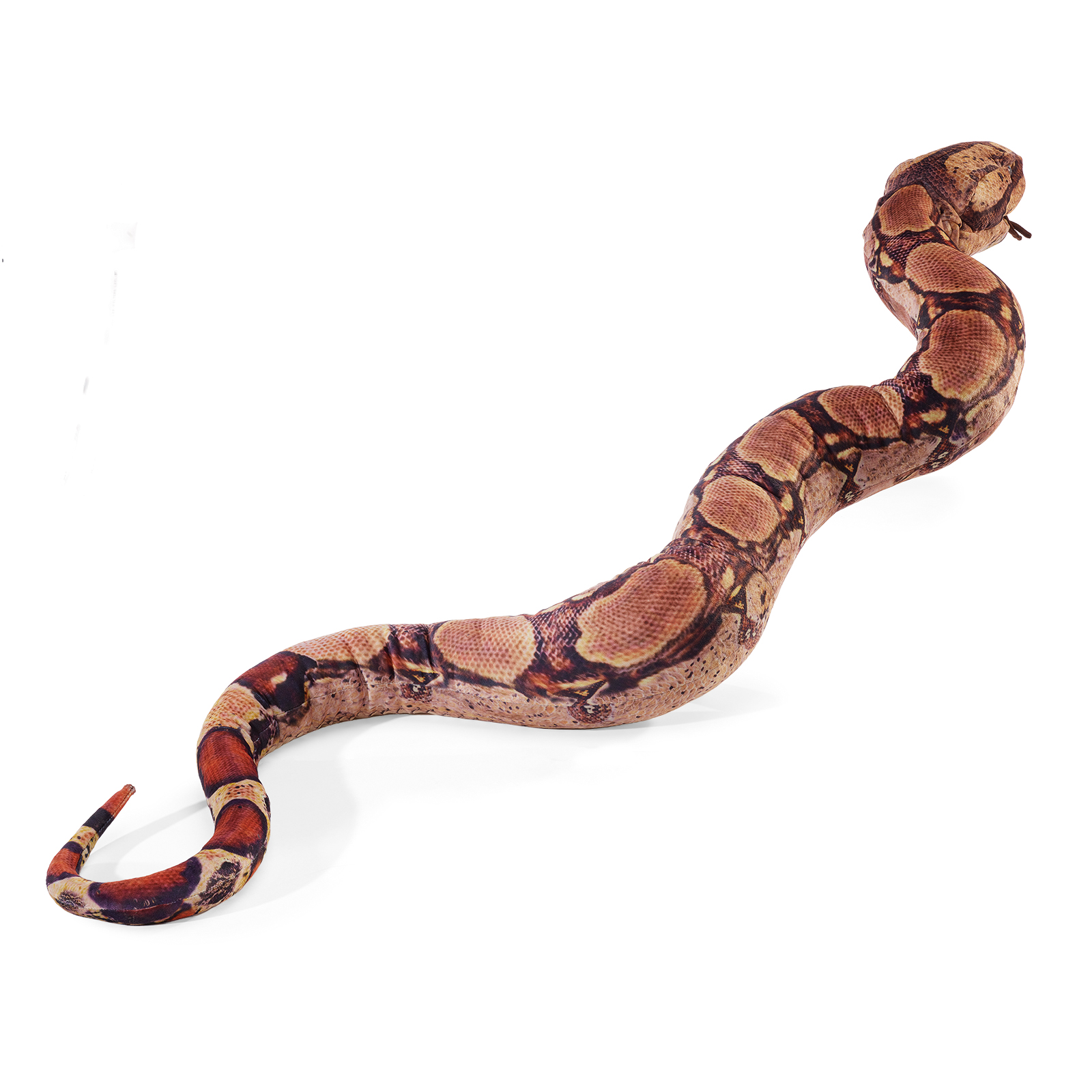 Folkmanis Handpuppe Boa Constrictor diagonal ausgebreitet, mit geschupptem Muster und geschwungenem Körper.