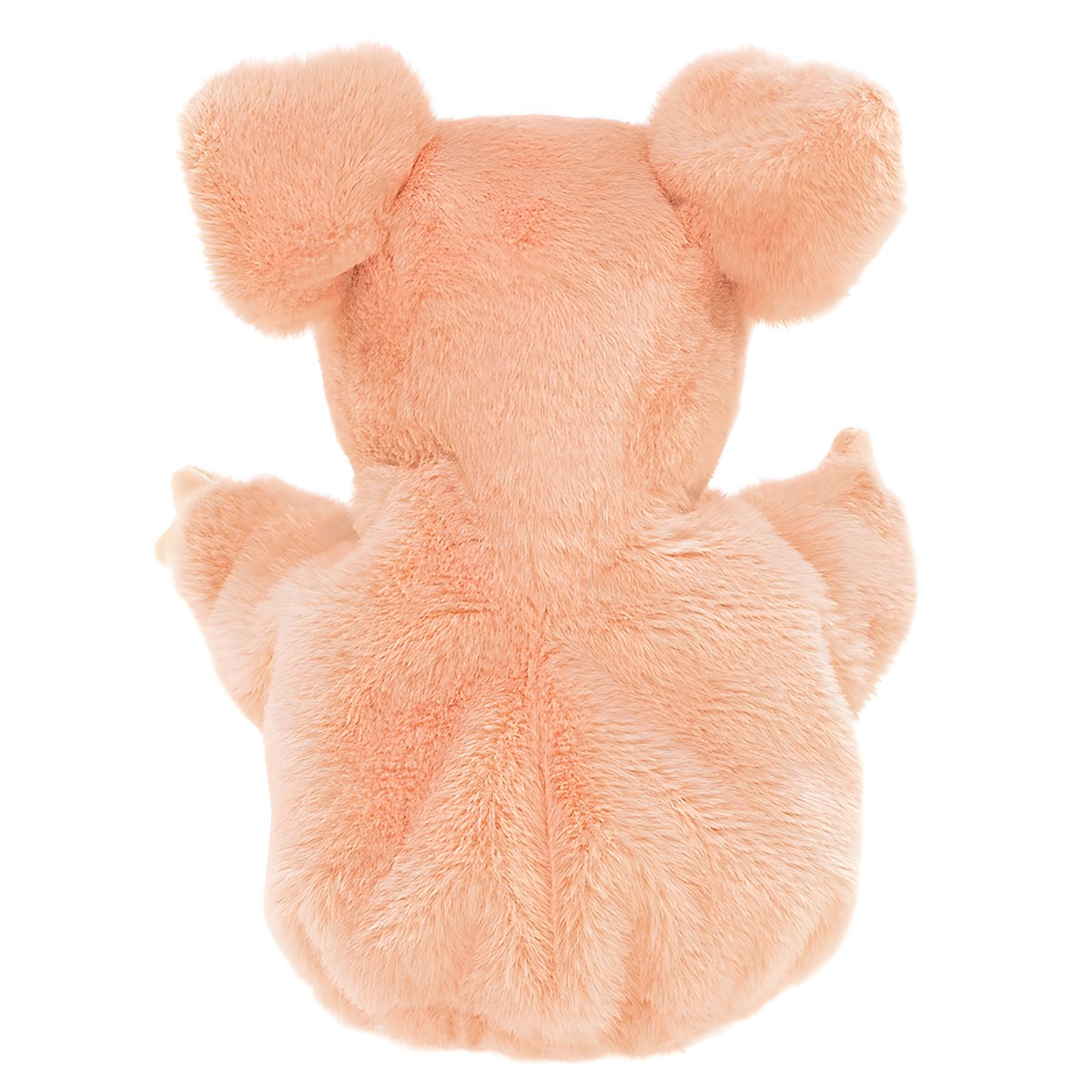 Folkmanis Handpuppe kleines Schwein in zartem Rosa, Rückenansicht mit abstehenden Öhren und weichem Plüschfell