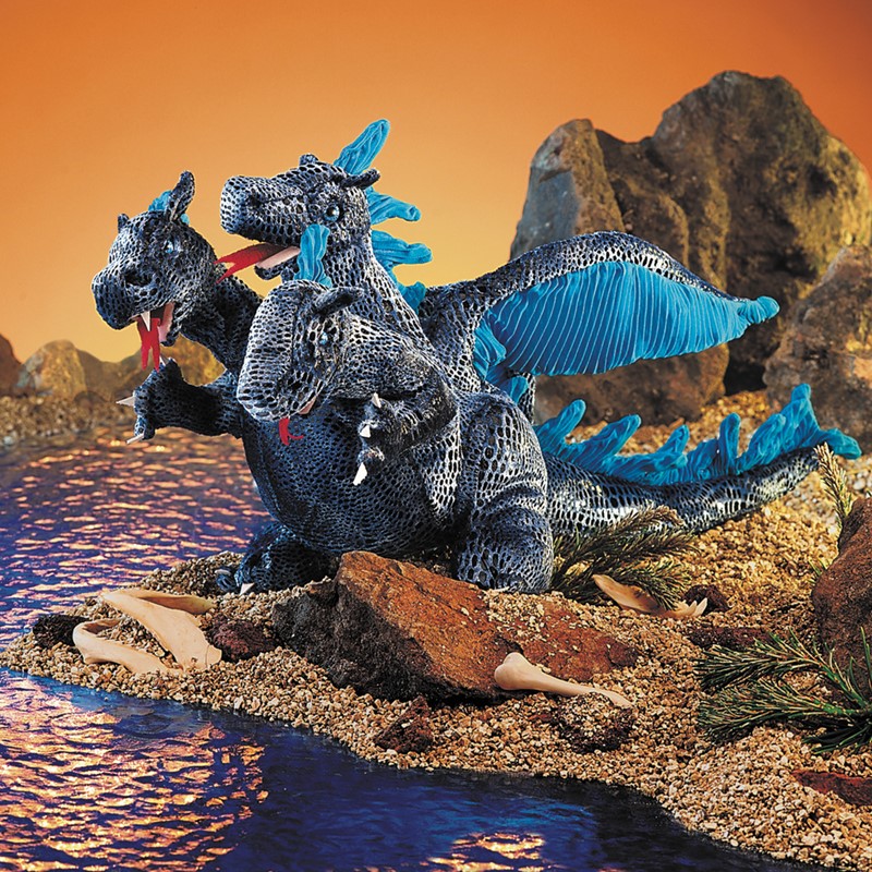 Folkmanis Handpuppe blauer dreiköpfiger Drache Folkmanis Handpuppe blauer dreiköpfiger Drache - Produktbild 3