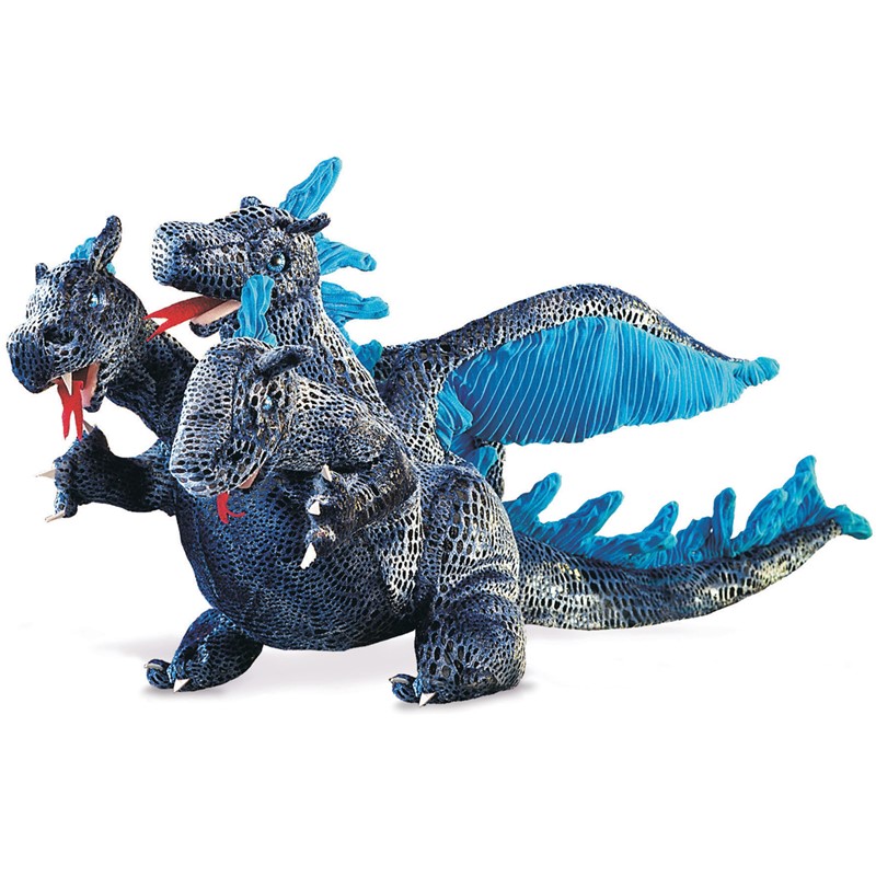 Folkmanis Handpuppe blauer dreiköpfiger Drache