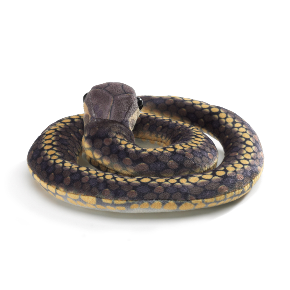 Folkmanis mini finger puppet snake, coiled, with a gold-yellow scale pattern and dark grey head