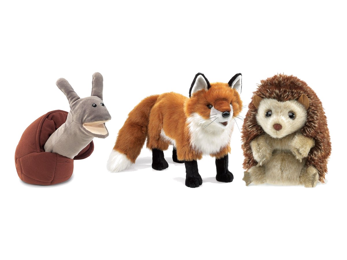 Folkmanis Handpuppen Schnecke, großer Rotfuchs und Igel