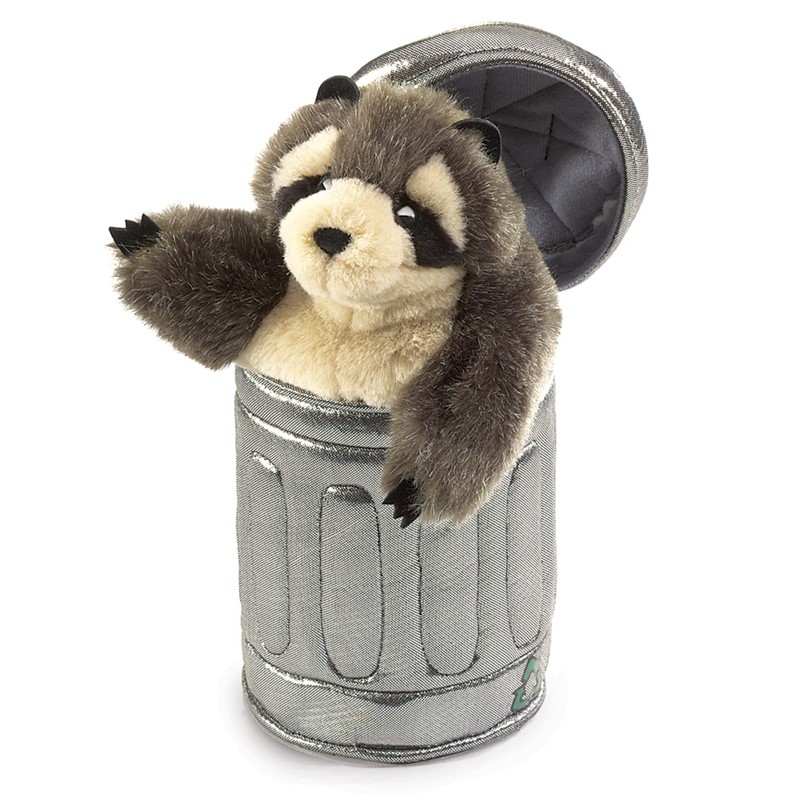 Folkmanis Handpuppe Waschbär in der Mülltonne