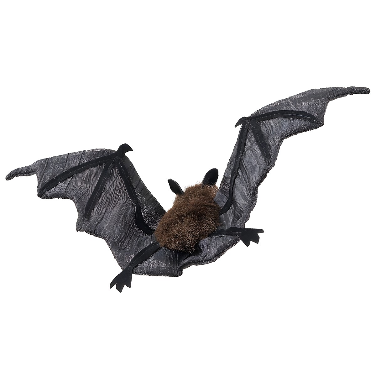 Folkmanis Fingerpuppe mini Fledermaus mit braunem Körper und ausgebreiteten grauen Flügeln aus Netzstoff, Draufsicht