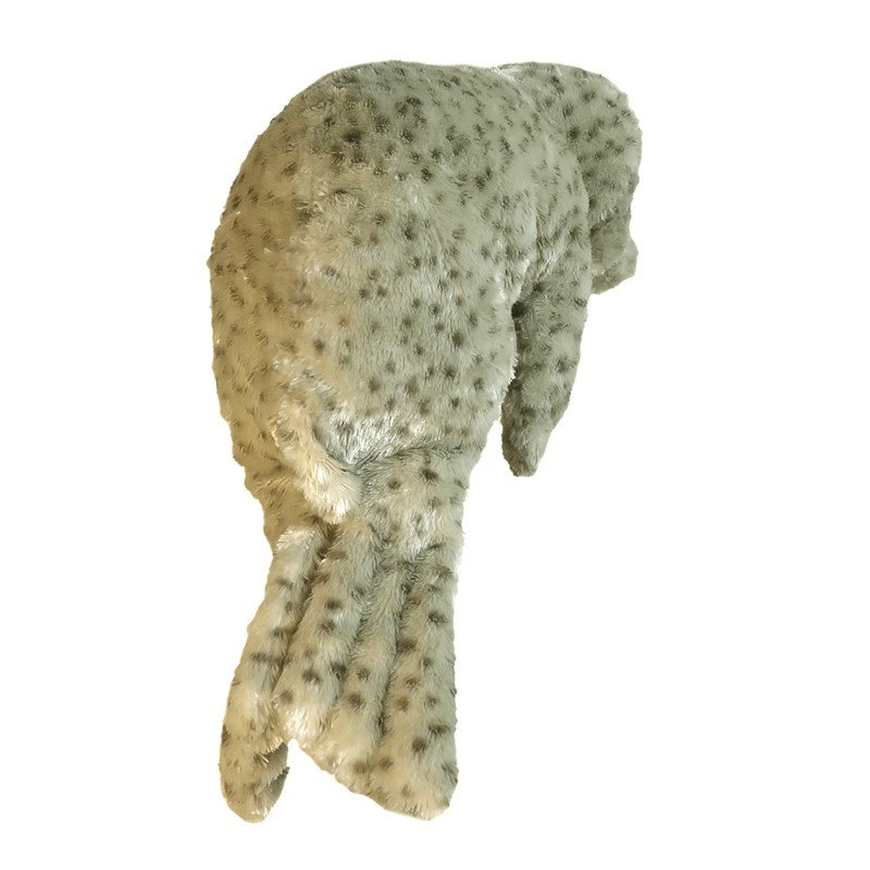 Folkmanis Handpuppe Seehund in hellem Grau mit dunklen Flecken, Ansicht von oben auf den Rücken