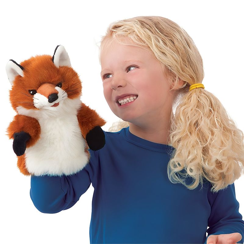 Mädchen mit dem kleinen Fuchs von Folkmanis, einer Bühnenhandpuppe für Kinderhände